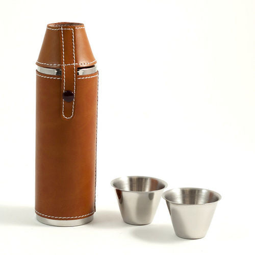 Stainless Steel Leather Covered Cylinder Flask